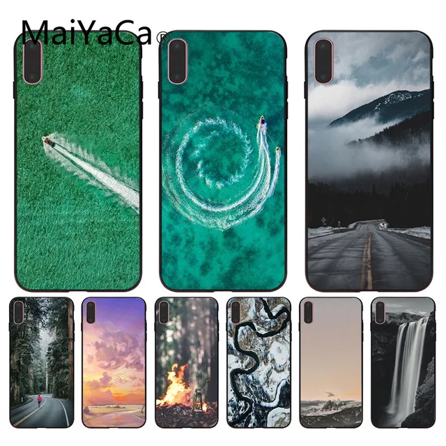 MaiYaCa Beauty Nature Highway Waterfall для iPhone 4S SE 5C 5S 6S 8 Plus X XR XS MAX черный мягкий чехол телефона