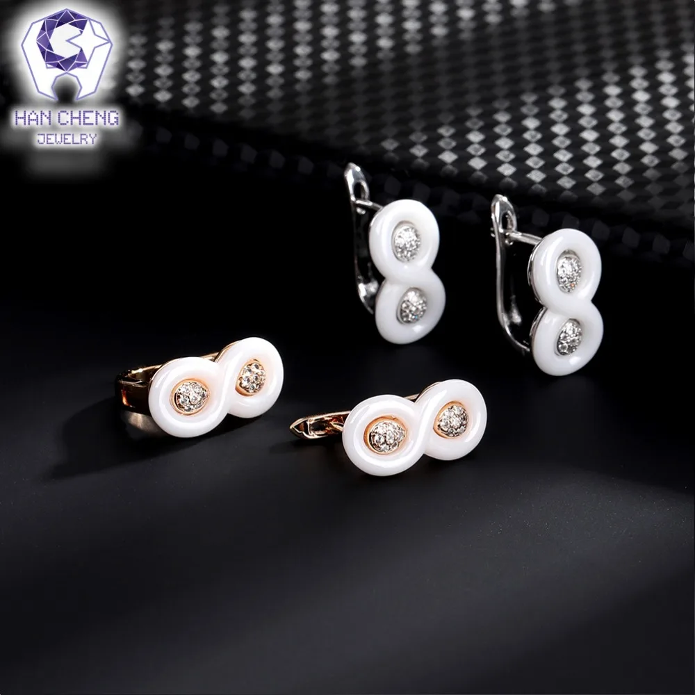 Женские серьги гвоздики с Золотистым Покрытием HanCheng керамические цирконом