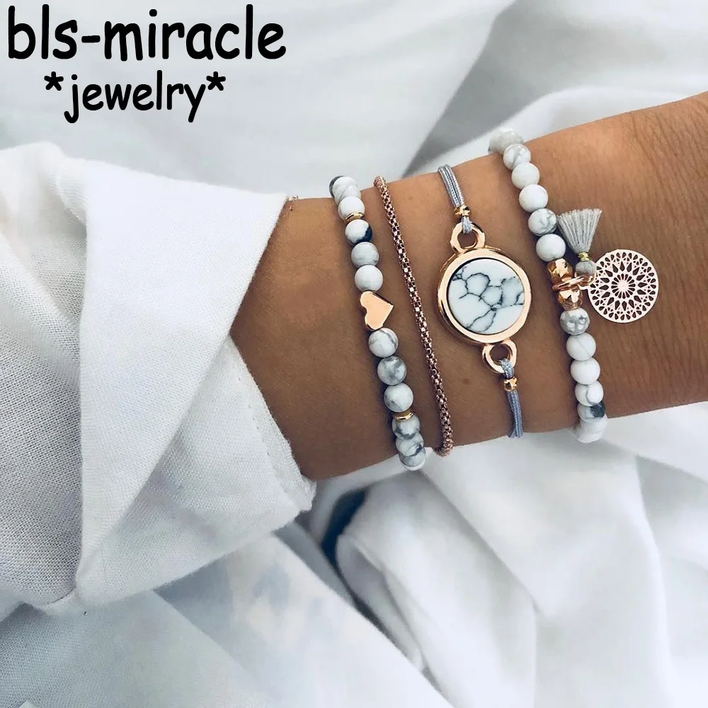 Bls-miracle Boho круглый камень кисточка очаровательные браслеты набор для женщин новая