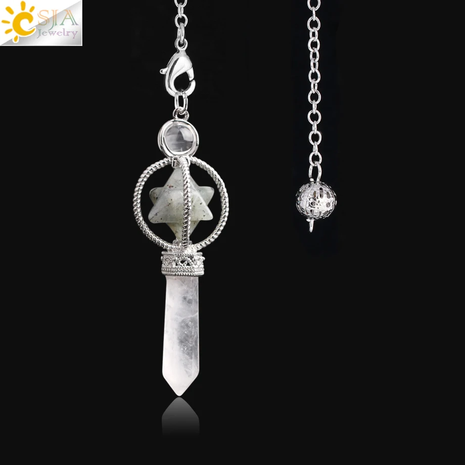 Labradorite CSJA Merkaba придающий маятник кварцевый и из натурального камня Кристалл Розовый Рейки Исцеление Маятник кулон Маятник для радиестезии F770 - Окраска металла: Labradorite