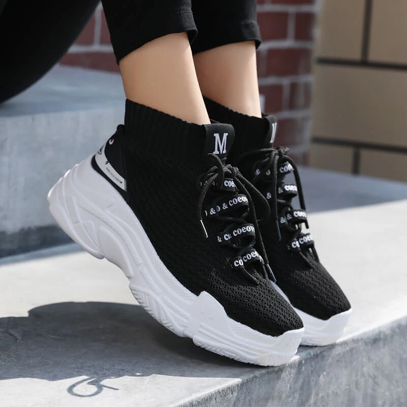 Кроссовки носки женские и мужские высокие сетчатые массивные кроссовки для бега