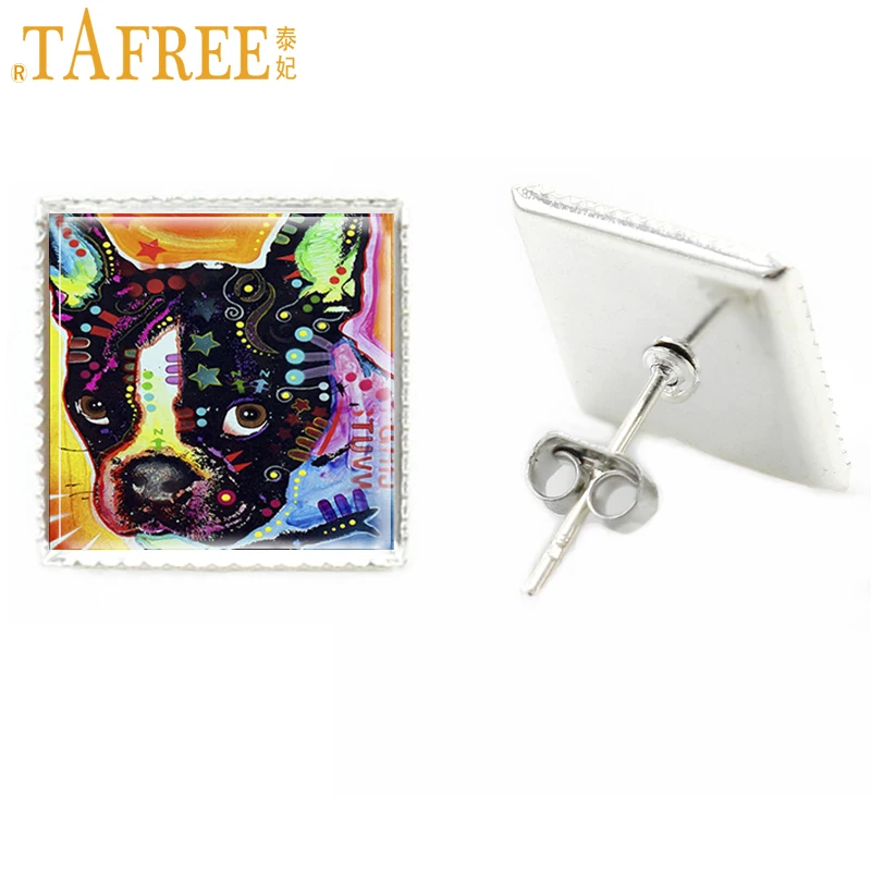 TAFREE 2017 милые животные квадратные серьги-гвоздики для женщин холст картины в виде