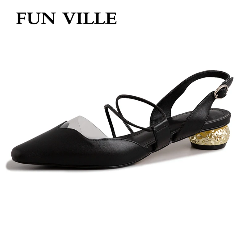 FUN VILLE/Новые модные летние сандалии женские из натуральной кожи женская обувь на