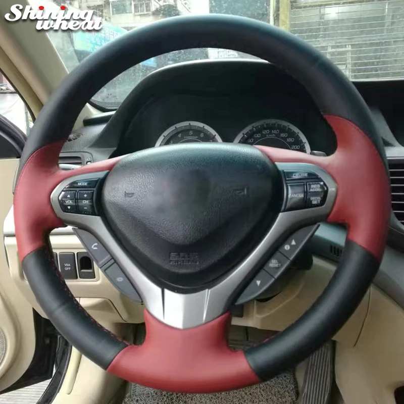 Чехол для руля Honda Spirior OId Accord из блестящей черной и красной кожи | Автомобили