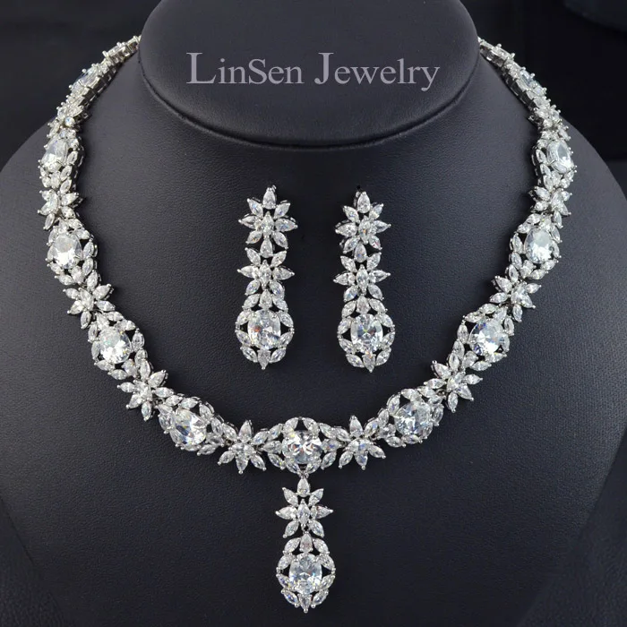 New arrival fashion luxury blue/green/red/white zircon necklace earring jewelry set high quality party/wedding for women | Украшения и