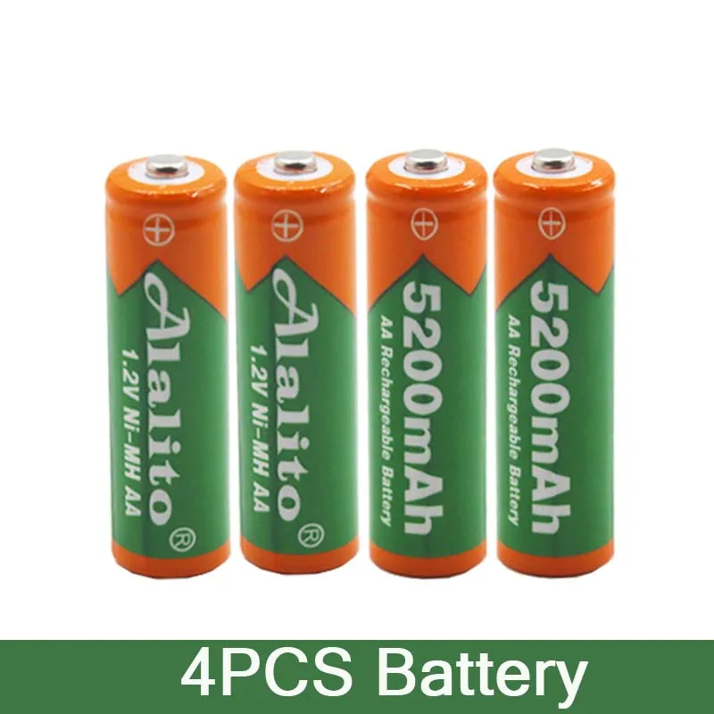Цвет: желтый 4 шт AlalitoAA 5200 1,2 V Quanlity аккумуляторная батарея AA 5200mAh BTY Ni-MH 1,2 V аккумуляторная батарея с микрофоном+ зарядное устройство - Цвет: Цвет: желтый