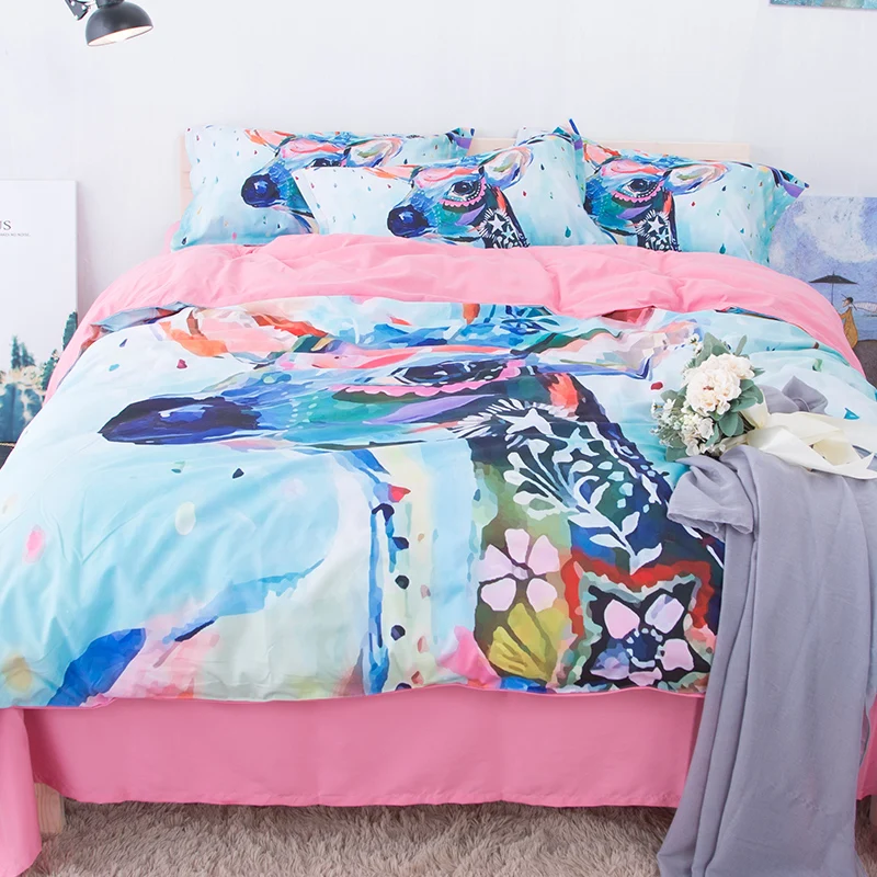 

Free shipping Children Cartoon Animal Colors Deer Bedding Duvet Cover Set 3/4Pcs Twin/Full/Queen Size Without Filler