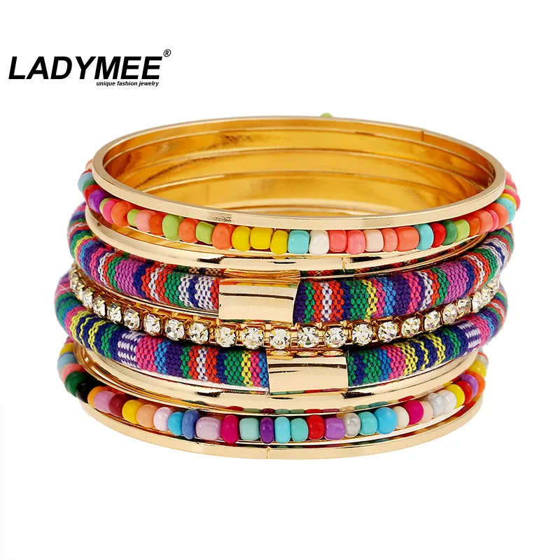Ladymee браслет Браслеты pulseiras multi Цвет бисером для Для женщин стека Богемия набор