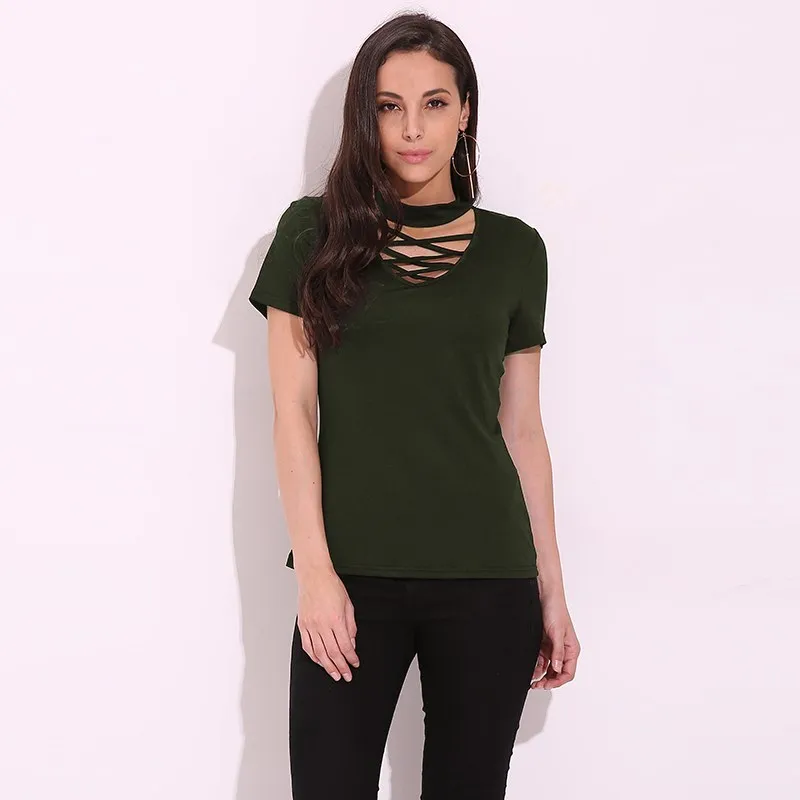 CELMIA Лето Для женщин Blusas Chocker глубокий вырез из блузки короткий рукав рубашки Обычная тонкая Однотонная футболка Oversize Топы S-4XL