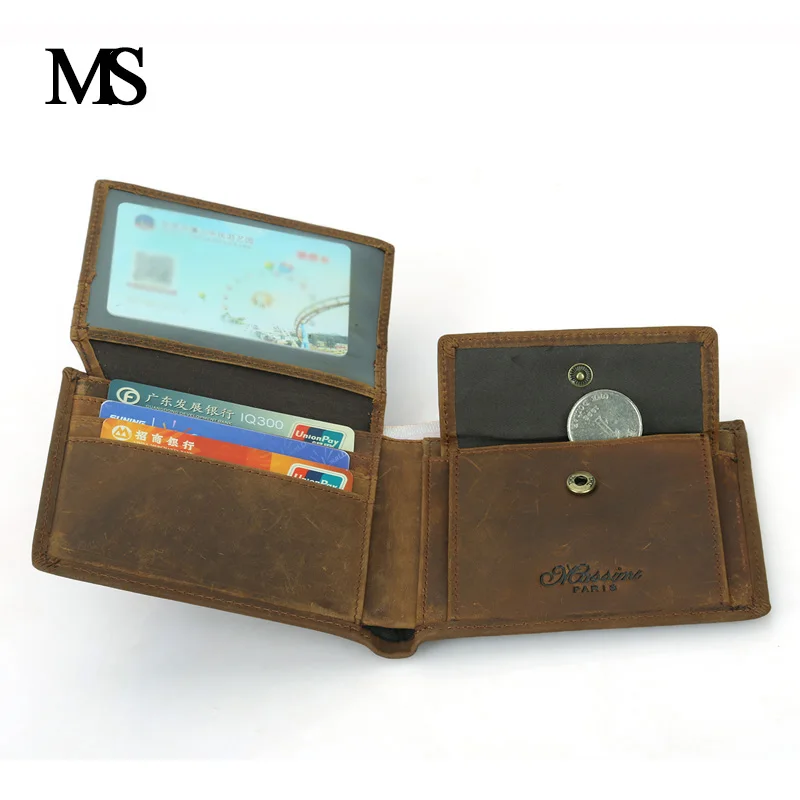 Мужские бумажники из натуральной кожи с карманом для монет мужской кошелек