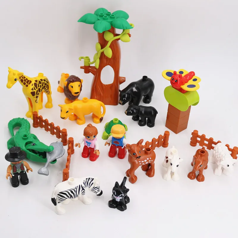 Большие животные Happy Zoo L бренд Duploe части Строительные блоки Набор слон лошадь Панда Детские игрушки для детей развивающие игрушки