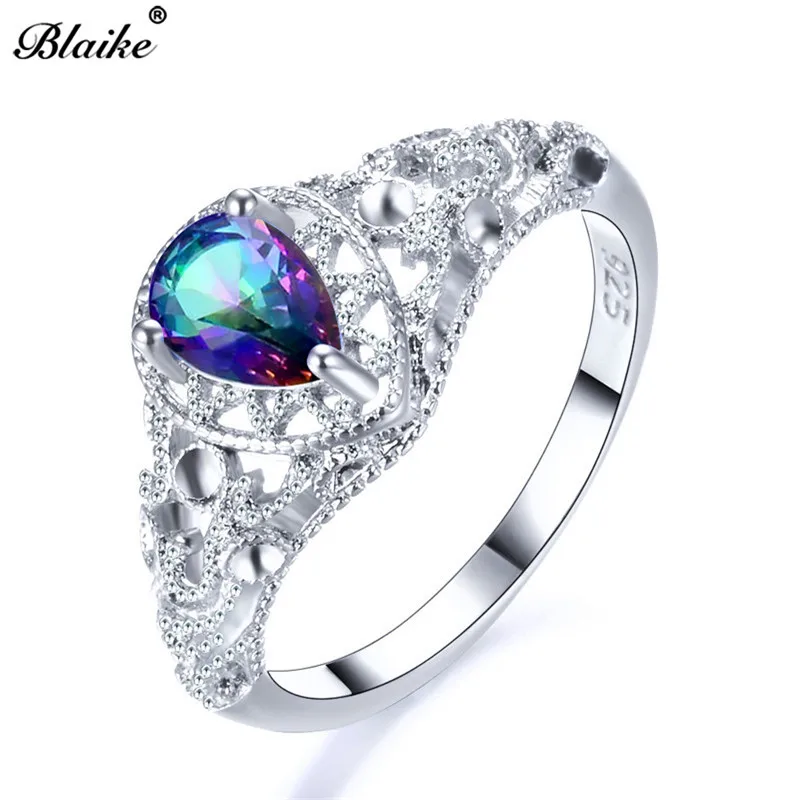 Blaike, Мистический Огонь, радуга, топаз, кольца для женщин, 925 пробы, серебро, капля воды, камень, кольцо, помолвка, свадебные украшения, подарки