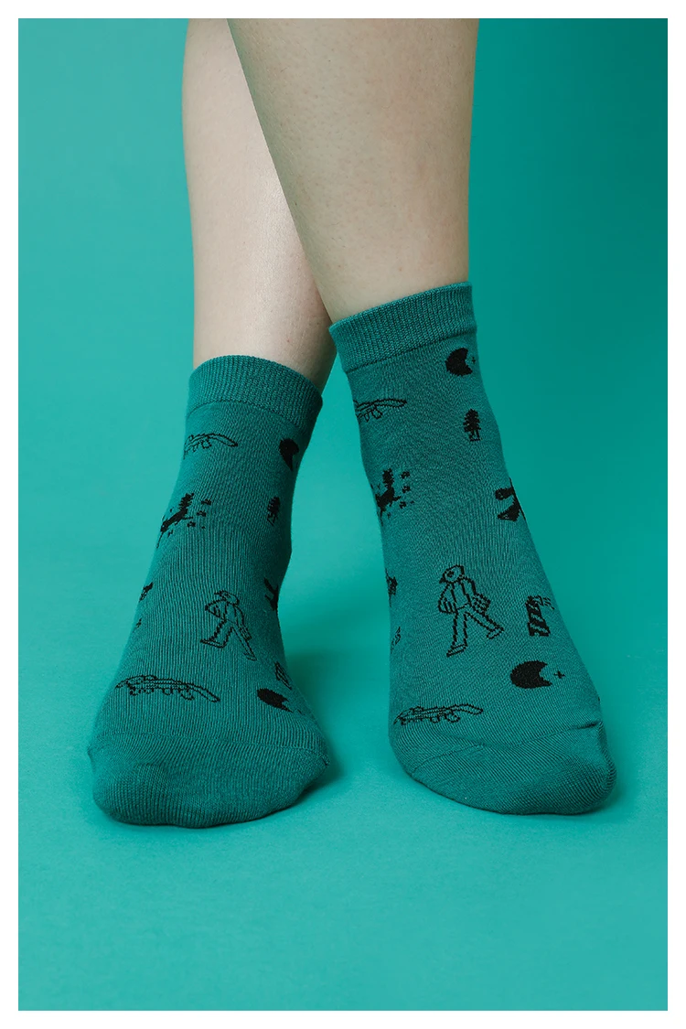 Summer New Design Women Short Socks Cartoon Yellow Green Purple Blue Sock Cotton 5 Pairs A Lot