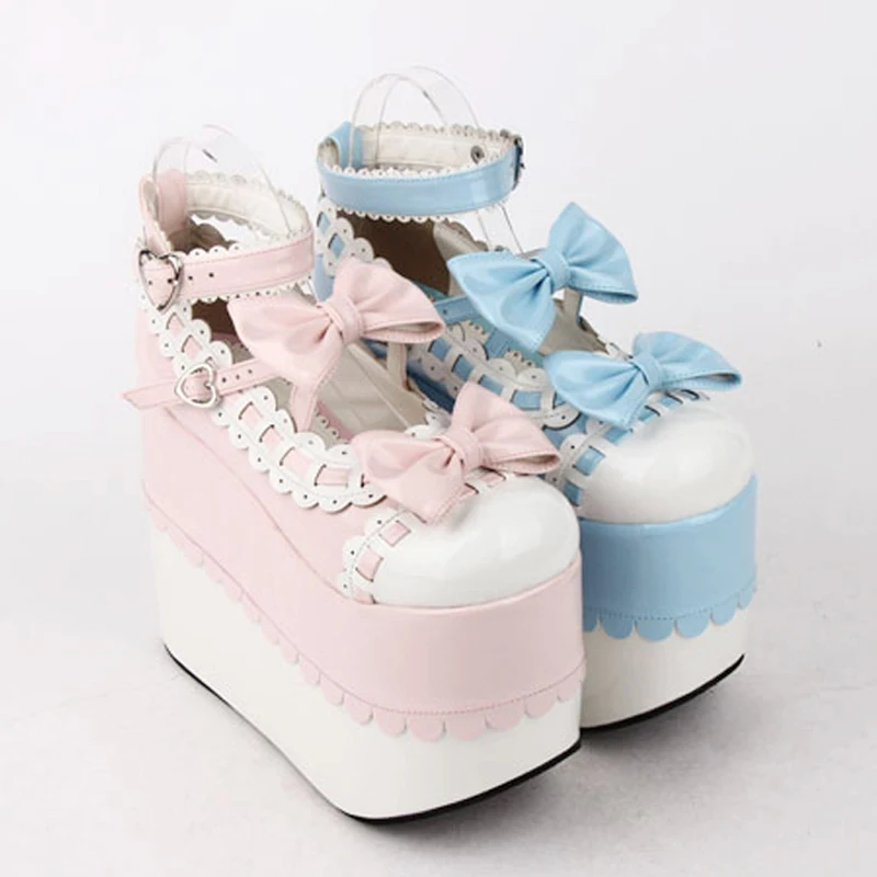 Zapatos de Lolita de Anime japonés para mujer, sandalias de cuña con tacón alto, zapatos de plataforma de cuero de princesa de talla grande, para primavera