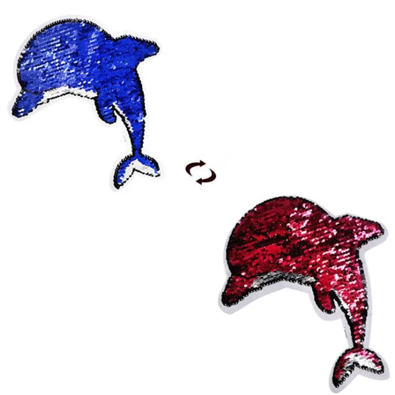 

Clothing Women Cartoon Patch Reversible change color Dolphin up and down flip sequins biker patches for clothing stranger things