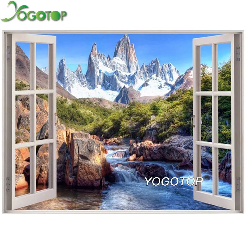 YOGOTOP полностью квадратная круглая алмазная живопись зима окно снега природный