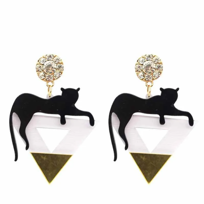 Треугольник золотого цвета серьги с головой кошки леопарда большие в стиле панк