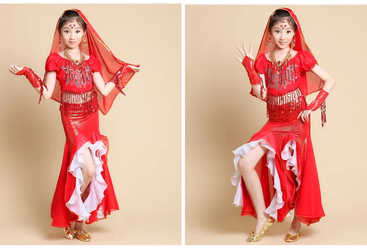 Детский костюм для индийского танца живота Женский с коротким рукавом юбка топ