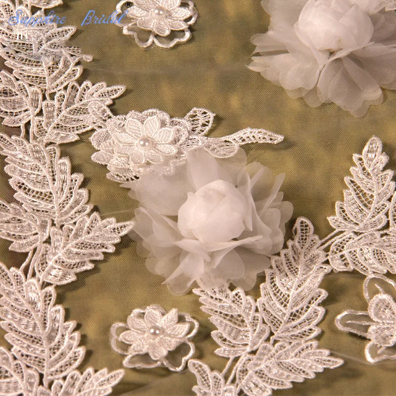 Сапфировая свадебная фата для невесты Длинная с 3D цветами кружевом высокого