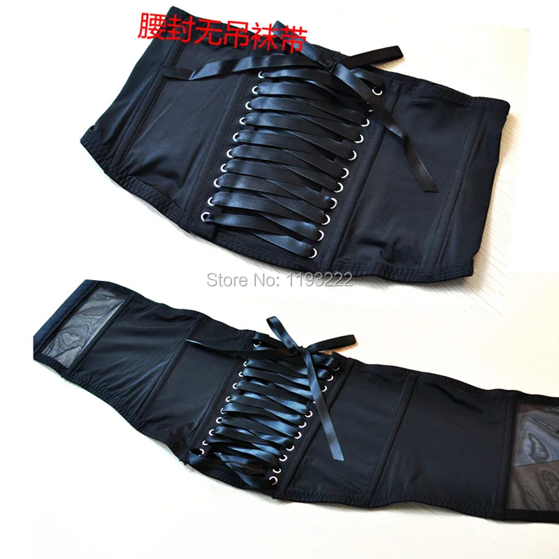 Женский черный бант широкий кружевной корректирующий пояс с резинками для чулок