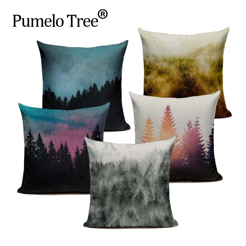 Дикой природы виид Утренний лес елка подушка покрытие льняная из хлопка с