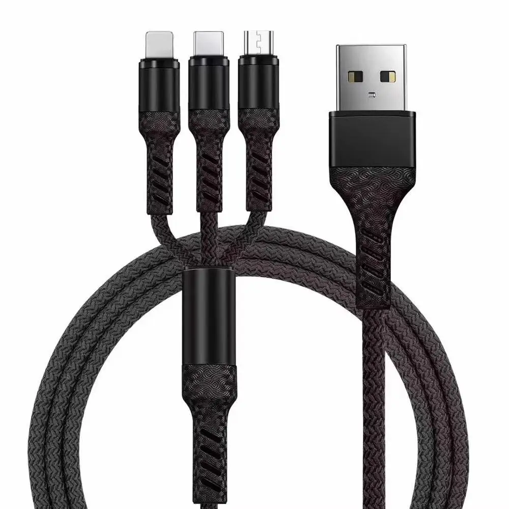 Черный 3 в 1 Micro usb type C кабель для зарядного устройства Мульти Usb порт несколько Usb кабель для зарядки Usbc кабели для мобильных телефонов для samsung - Цвет: Черный