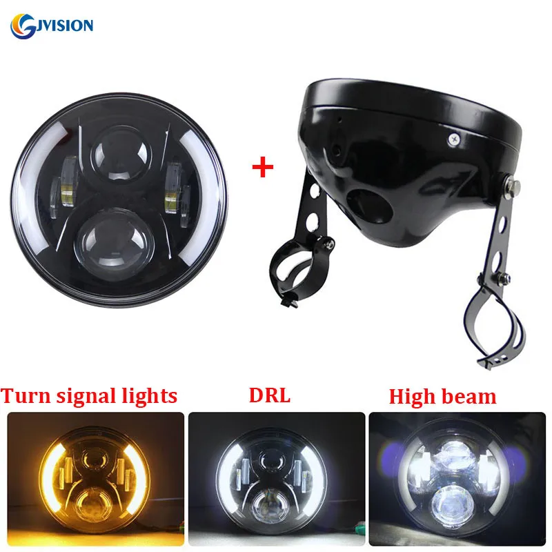Black set 50W 2 7 дюймов фары мотоцикла высокий/Низкий Луч H4 светодиодные фары для автомобиля 7 дюймов фары корпус фары ведро отделка кольцо - Цвет: Black set 50W 2