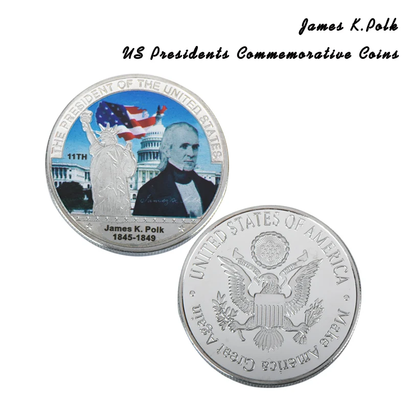 WR памятная монета James Knox Polk с серебряным покрытием из фольги металлические