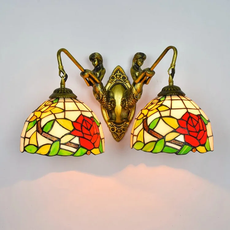 Тиффани барокко винтажный витражный настенный светильник из железа русалки
