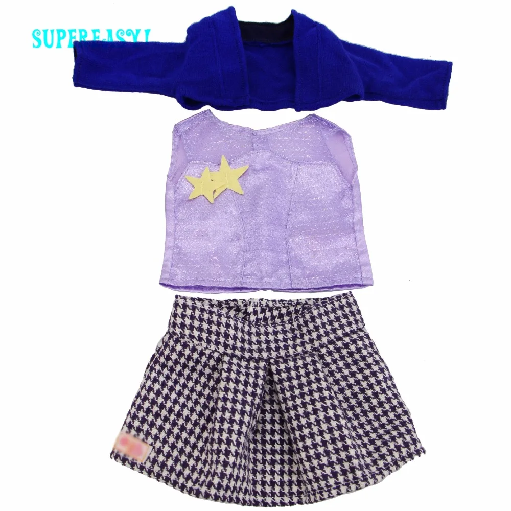 3 предмета = Синяя Куртка + кружевной жилет Блузка с рисунком звезды черно-белое