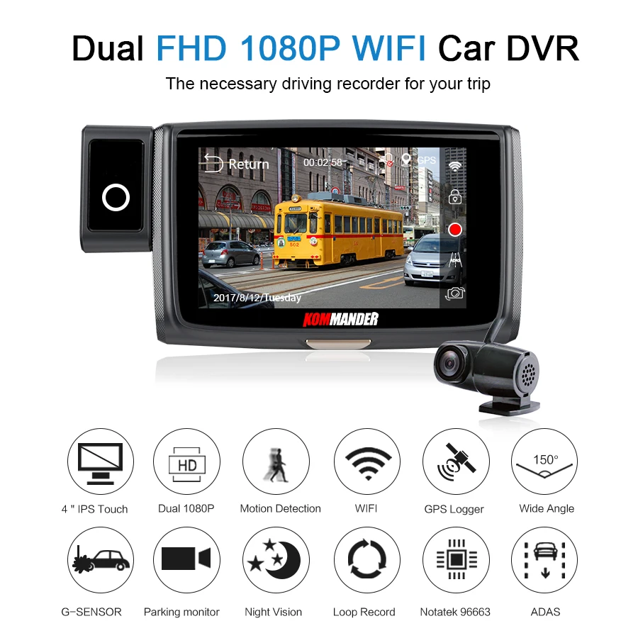 KOMMANDER 4 &quotips Wi Fi видеорегистраторы для автомобилей Камера dual FHD 1080 P Novatek NT96663 Sony290