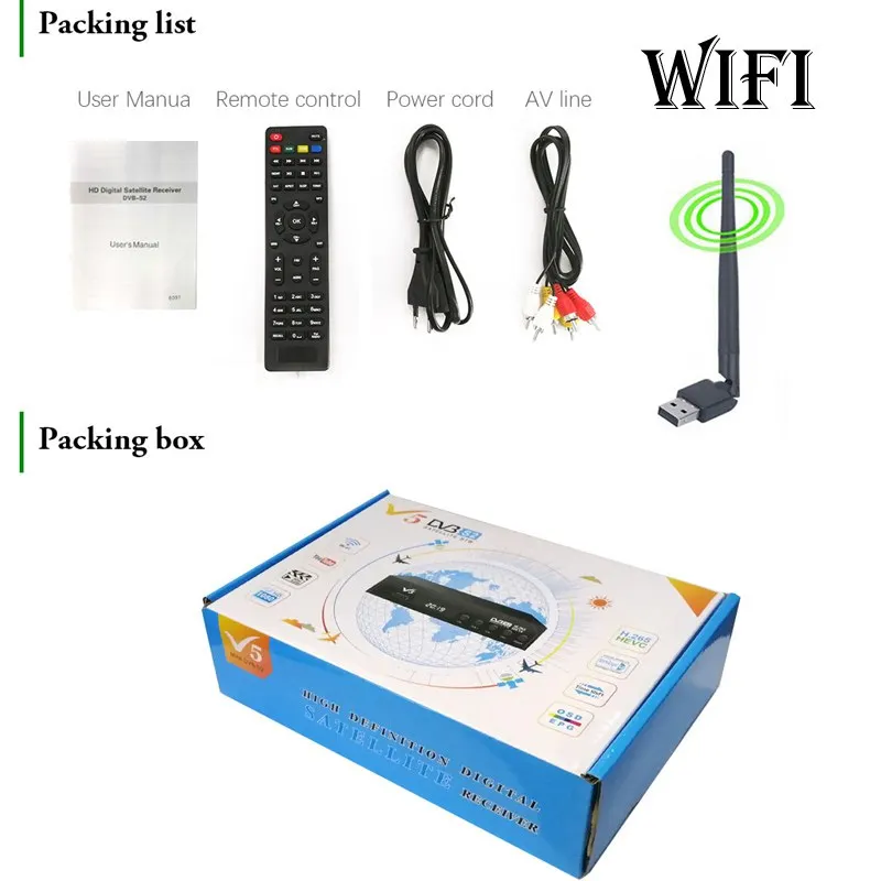 V5 Wifi Бесплатный спутниковый ресивер DVB-S2 H.265 тюнер интернет Youtube IP tv Receptor цифровая ТВ приставка Biss VU декодер запись Wifi - Цвет: V5 Wifi