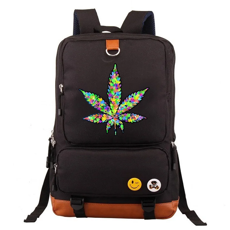 

New Colorful Rainbow Weed Maple Leaf Boy Girl School Bag Women Bagpack Teenagers Schoolbags Canvas Men Student Backpack Packsack