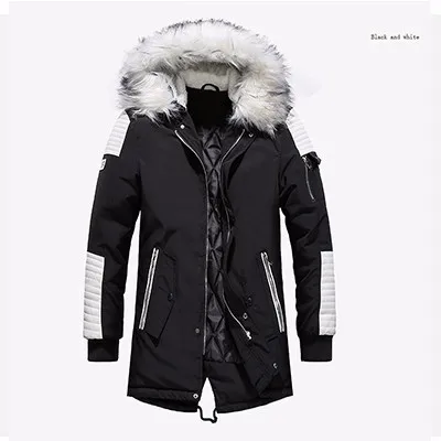 black white KOSMO MASA черная длинная мужская зимняя куртка, Мужская теплая Военная Меховая куртка с капюшоном, мужские куртки и пальто на молнии, мужские парки MP029 - Цвет: black white