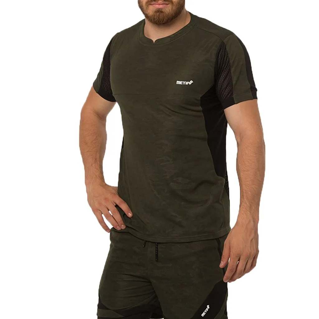 

Casual Men's Set Fitness Sweat Breathable Set Summer Short Sleeve Shorts Sports Tight Set Solid Color Round Collar Set Y617