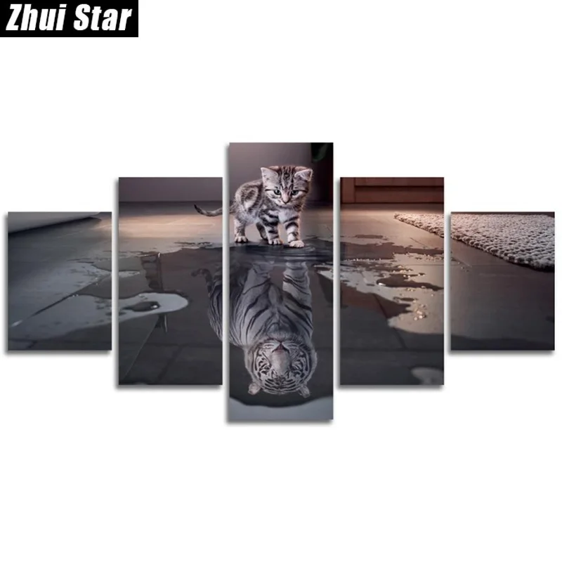 

Zhui Star 5D DIY Full Square Diamond Painting "Cat Tiger" Multi-picture Combination 3D Embroidery Cross Stitch Mosaic Decor