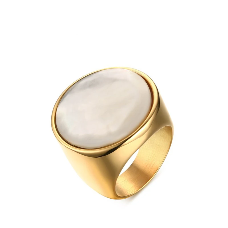 

Hot Sale 25mm White Shell Round Gold Color Stainless Steel Rings