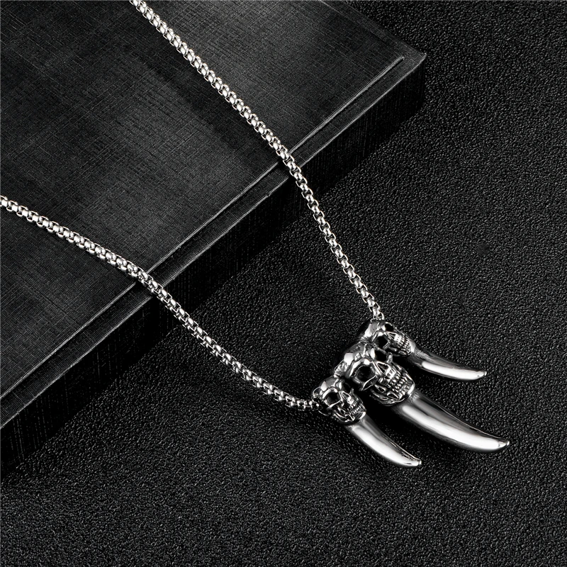 US7 Vintage Punk Skull Pendants Men Stainless Steel Teeth Necklaces Casting Gothic Rock Necklace for Viking Jewelry Gift | Украшения и
