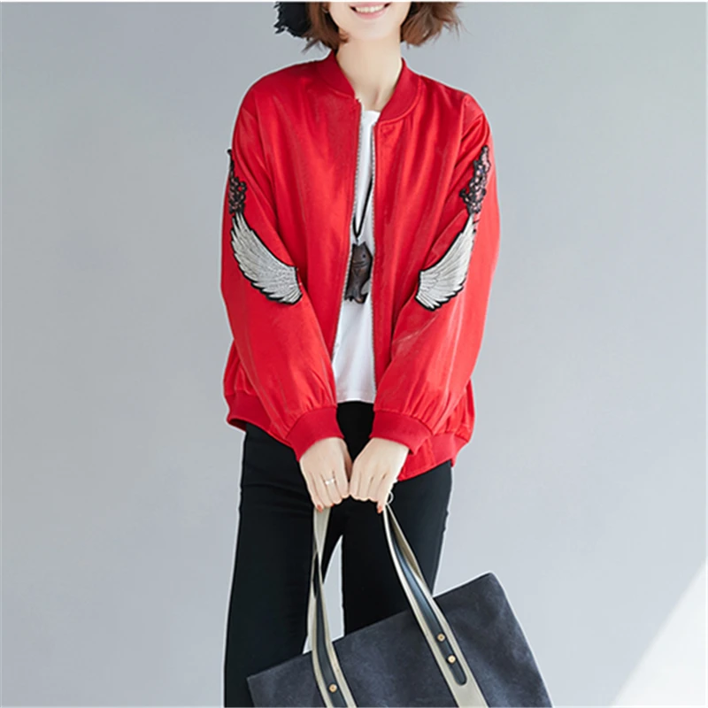

Large Size Jacket Female 2019 Spring And Autumn New Loose Long-Sleeved Zipper Embroidered Coat Cover Belly Cardigan Coat H00146