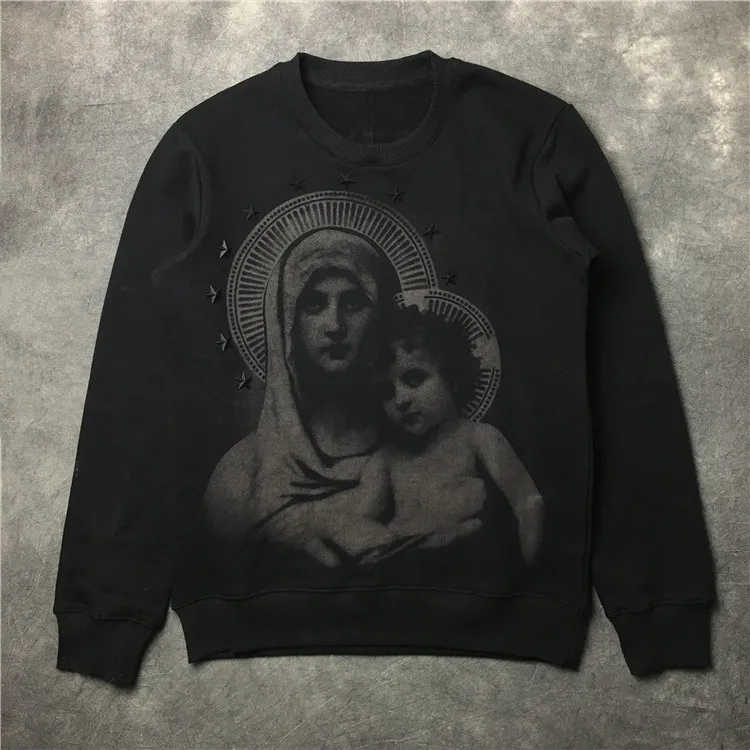 

New 2021 Novelty Men Stereo Star Virgin Mary Halo Hoodies Hoody hooded Sweatshirts velvet Cotton Drake Thicken Fleece #E16