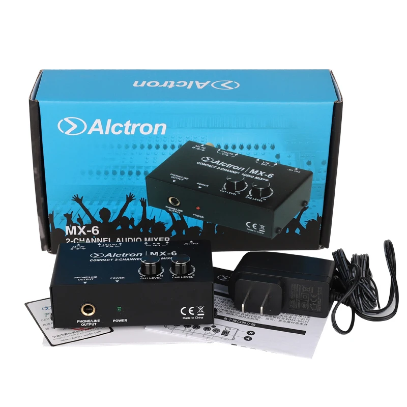 Компактный 2-канальный аудиомикшер Alctron MX-6 для выступлений на сцене студийной