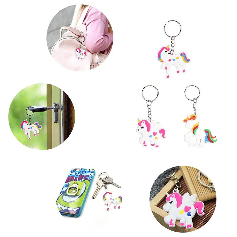 12 Pcs Lovely Unicorn Bracelet And Keychain Rubber Wristbands Pendant Keyring For Girls Unicorn-Themed Party Supplies Fa | Украшения и