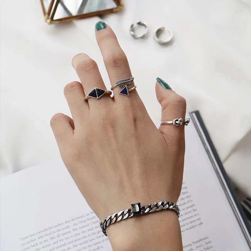 

SHENSS 925 Rings Vintage personality marbled turquoise ring S925 sterling silver ring for Women Silver 925 Jewelry