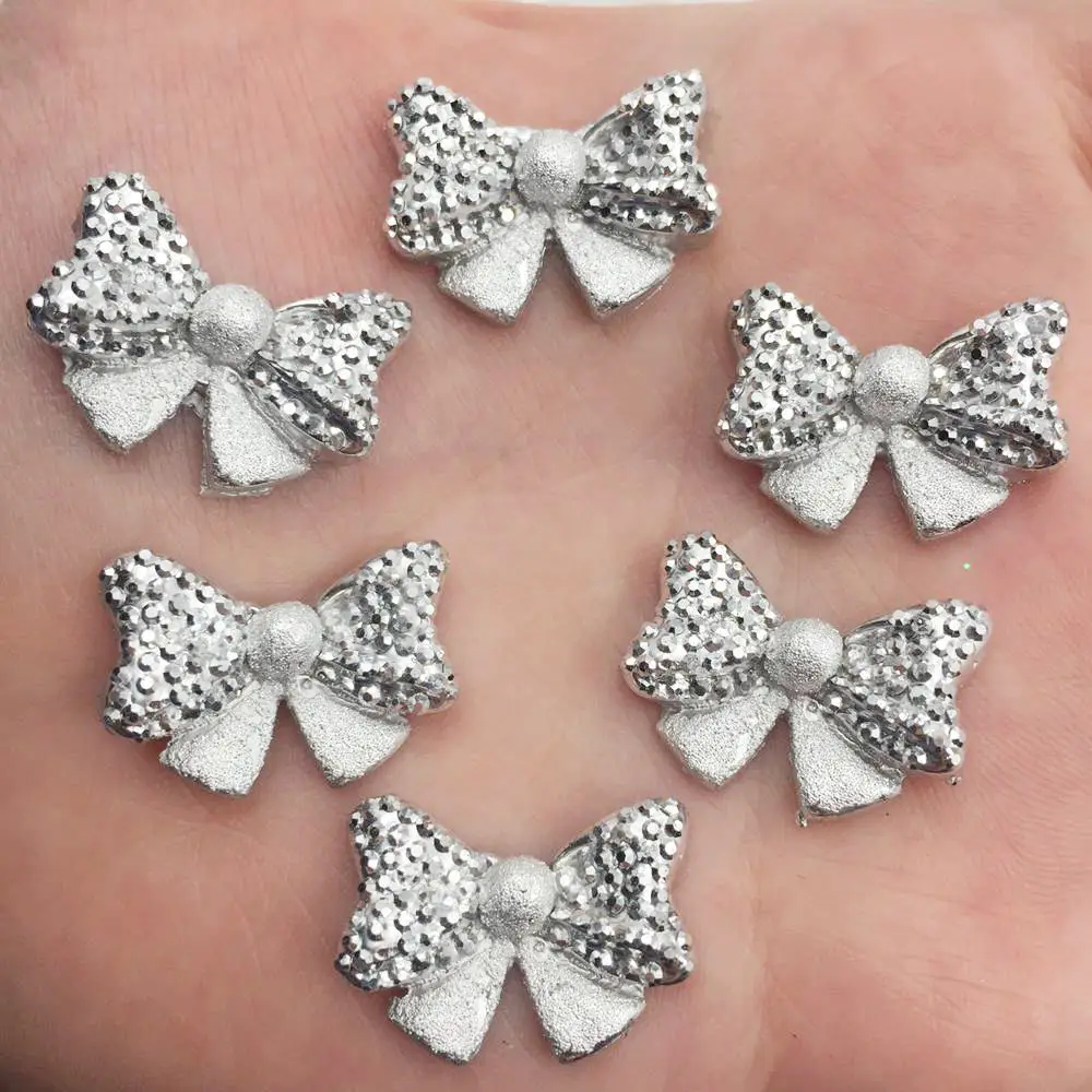 Новинка 150 шт. Блестящий милый бант из смолы с плоским основанием со стразами для