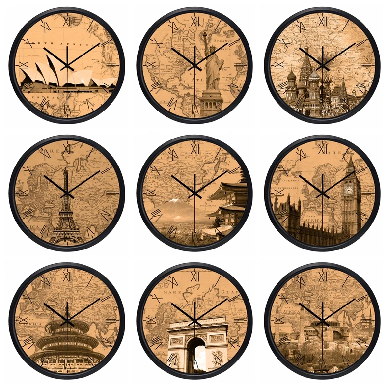 

The World Time Zone Clock Brand Hotel Lobby Clock Roma NO. World Places of Interest Kraft paper color Map Clock