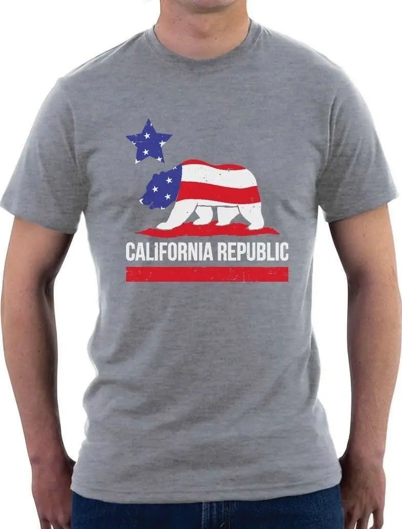 Медведь California Республика американский флаг футболка 4 июля|Мужские футболки| |