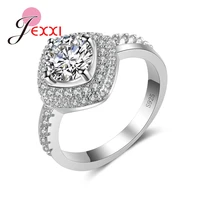 luxury design 925 sterling silver shiny cubic zircon cz diamond bridal wedding engagement finger ring for women girls