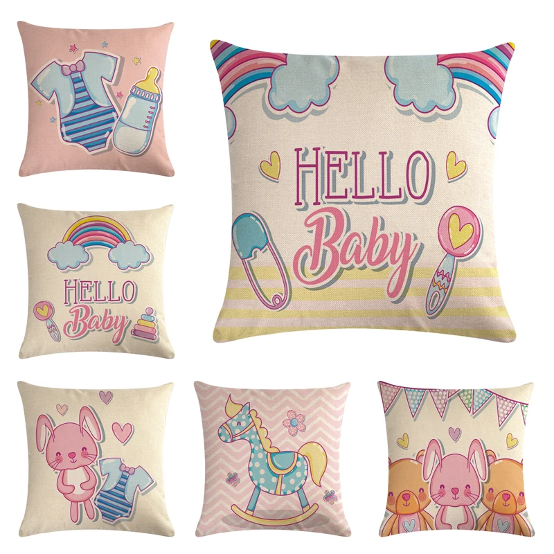 Декоративная подушка из хлопка и льна с мультяшным медведем|Наволочки| |