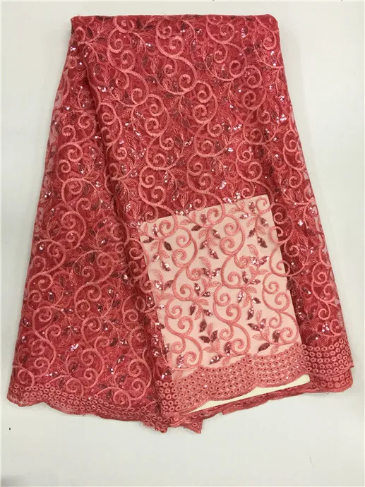 High Quality African Lace Fabric For Wedding 2017 Embroidered France mesh Fabrics peach color nigerian cord Sequins(16 | Дом и сад