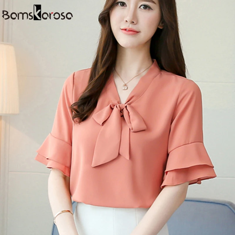 Женская шифоновая блузка белая с рюшами и галстуком-бабочкой элегантная офисная